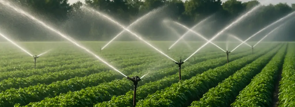 Sistema de irrigação em uma área de cultivo